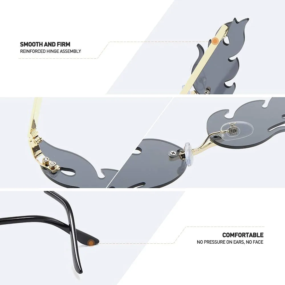 

Солнцезащитные очки LASPOR Fire Flame для женщин и мужчин, ретро-очки без оправы в форме волны, винтажные очки в форме огня, золотистая металлическая оправа, Black