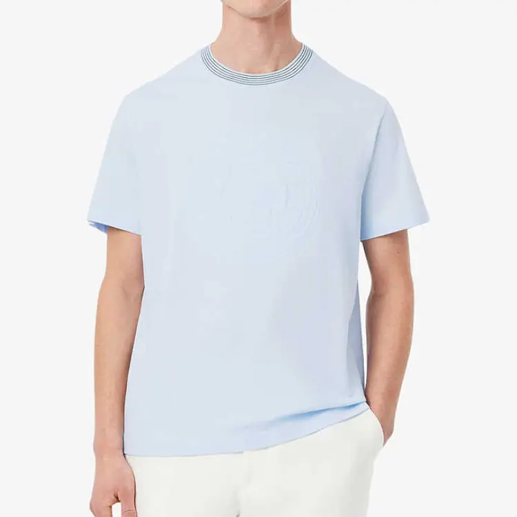 Футболка из хлопка с вышивкой LACOSTE, светло-голубой — фото 4