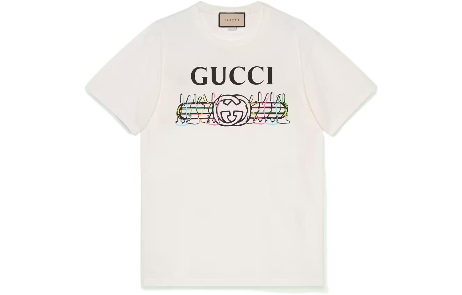 Футболка женская Gucci, классическая модель, слоновая кость — фото 3