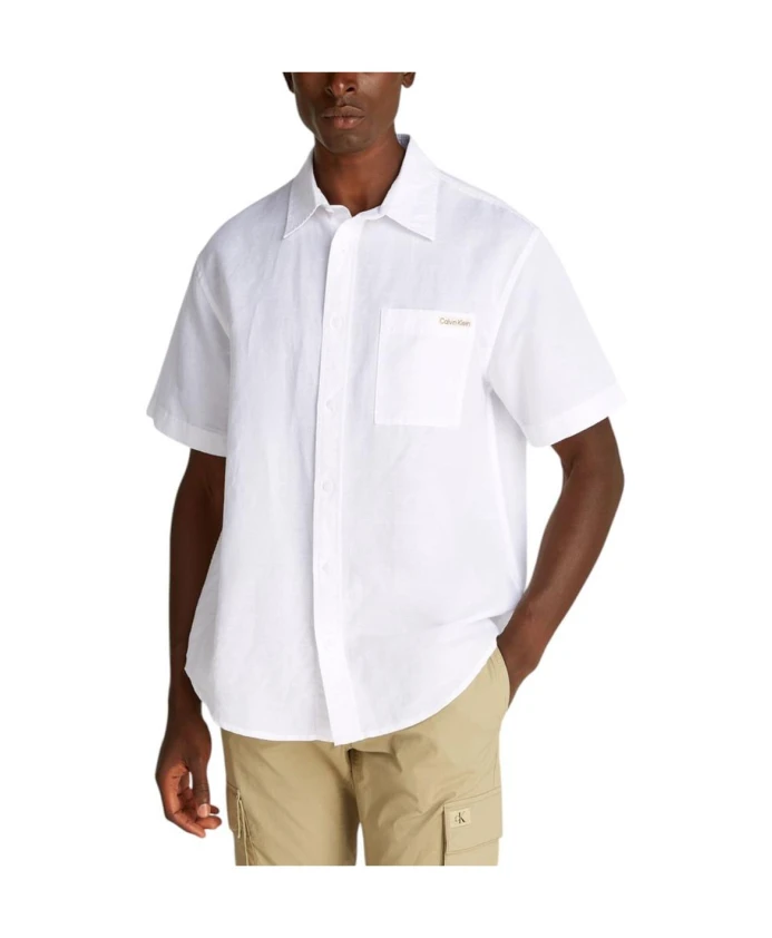 

Белая льняная рубашка с короткими рукавами Calvin Klein Jeans, белый