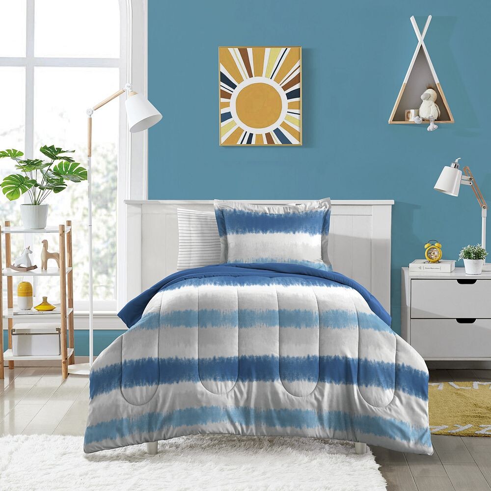 

Комплект одеяла в полоску Dream Factory Tie Dye с нашивками, синий