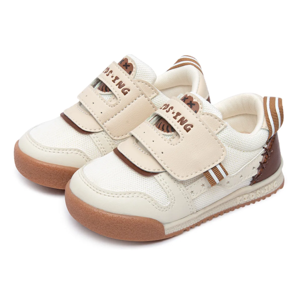 Детские скейтерские кроссовки для дошкольников KIDSING, Brown small white (leather surface) — фото 4