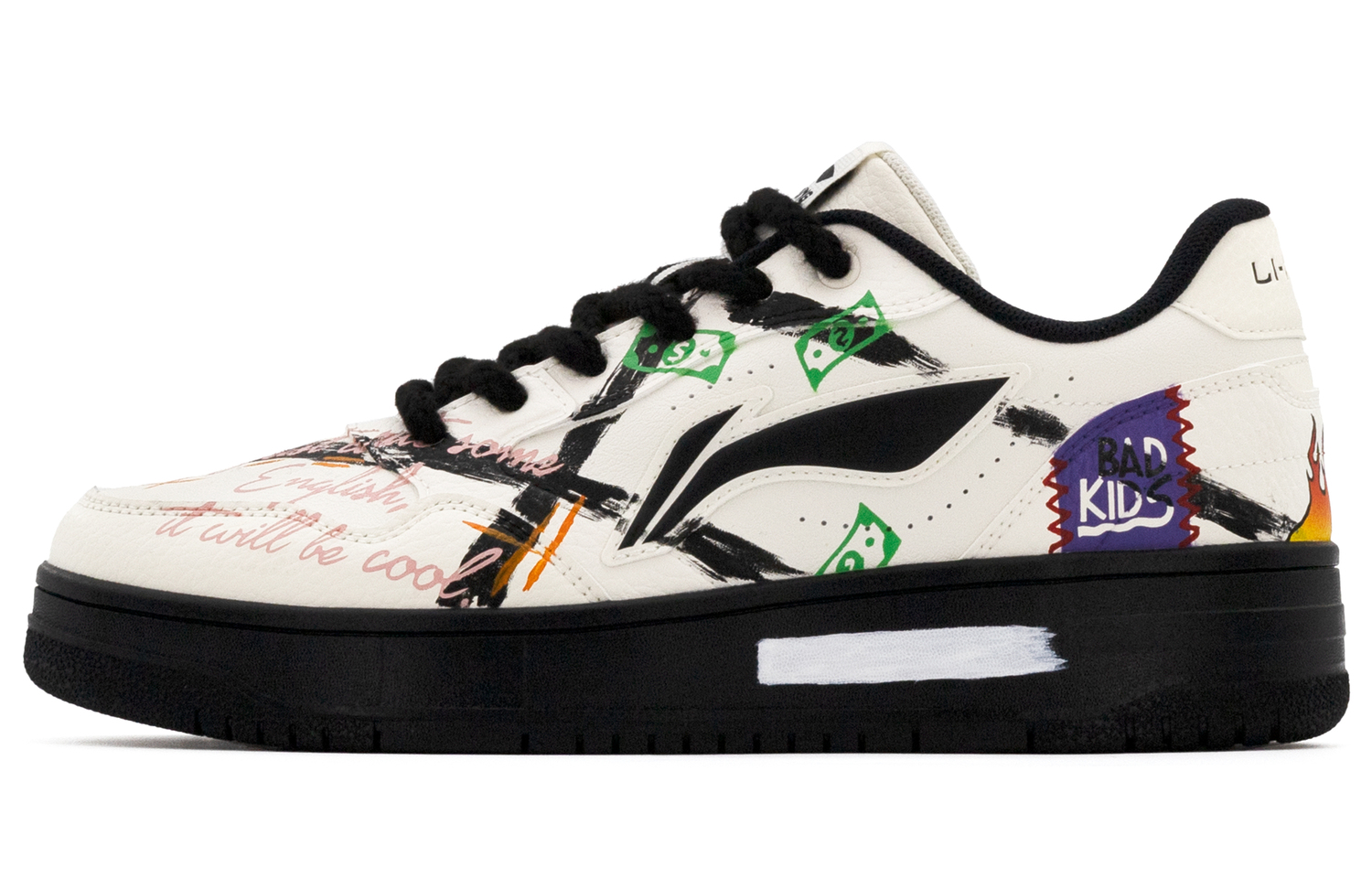 

LINING Мужские кроссовки для скейтбординга Tianji Soft Slip низкие, устойчивые к скольжению, с амортизацией и устойчивостью к истиранию, цвет ecru