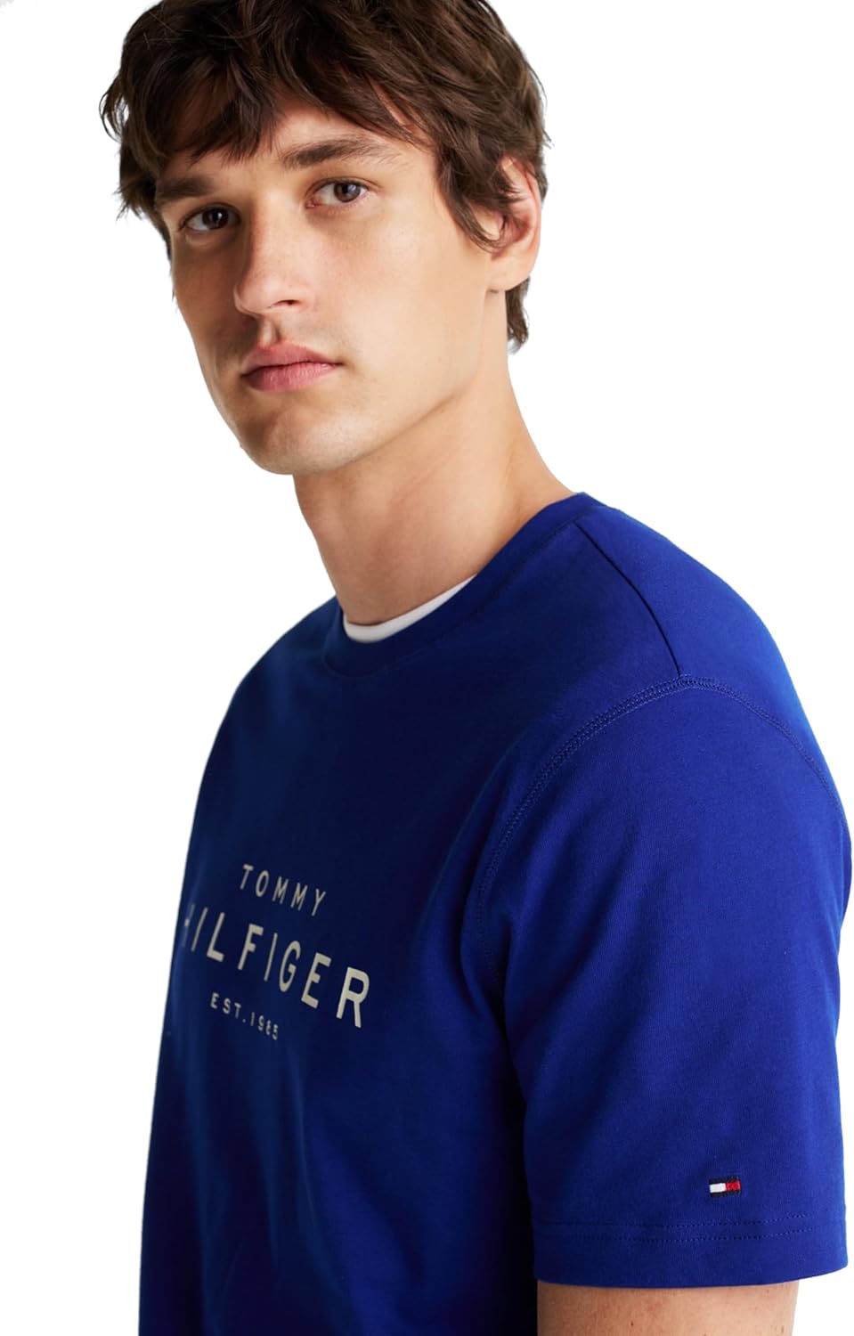 Мужская хлопковая футболка с короткими рукавами Tommy Hilfiger с напечатанным логотипом, также доступна в размерах для больших и высоких женщин., Wedge Blue — фото 2