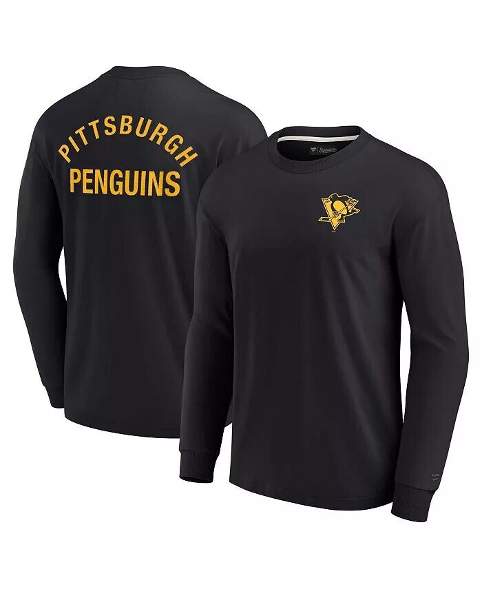 

Мужская и женская черная футболка Pittsburgh Penguins с длинным рукавом, супермягкая Fanatics Signature