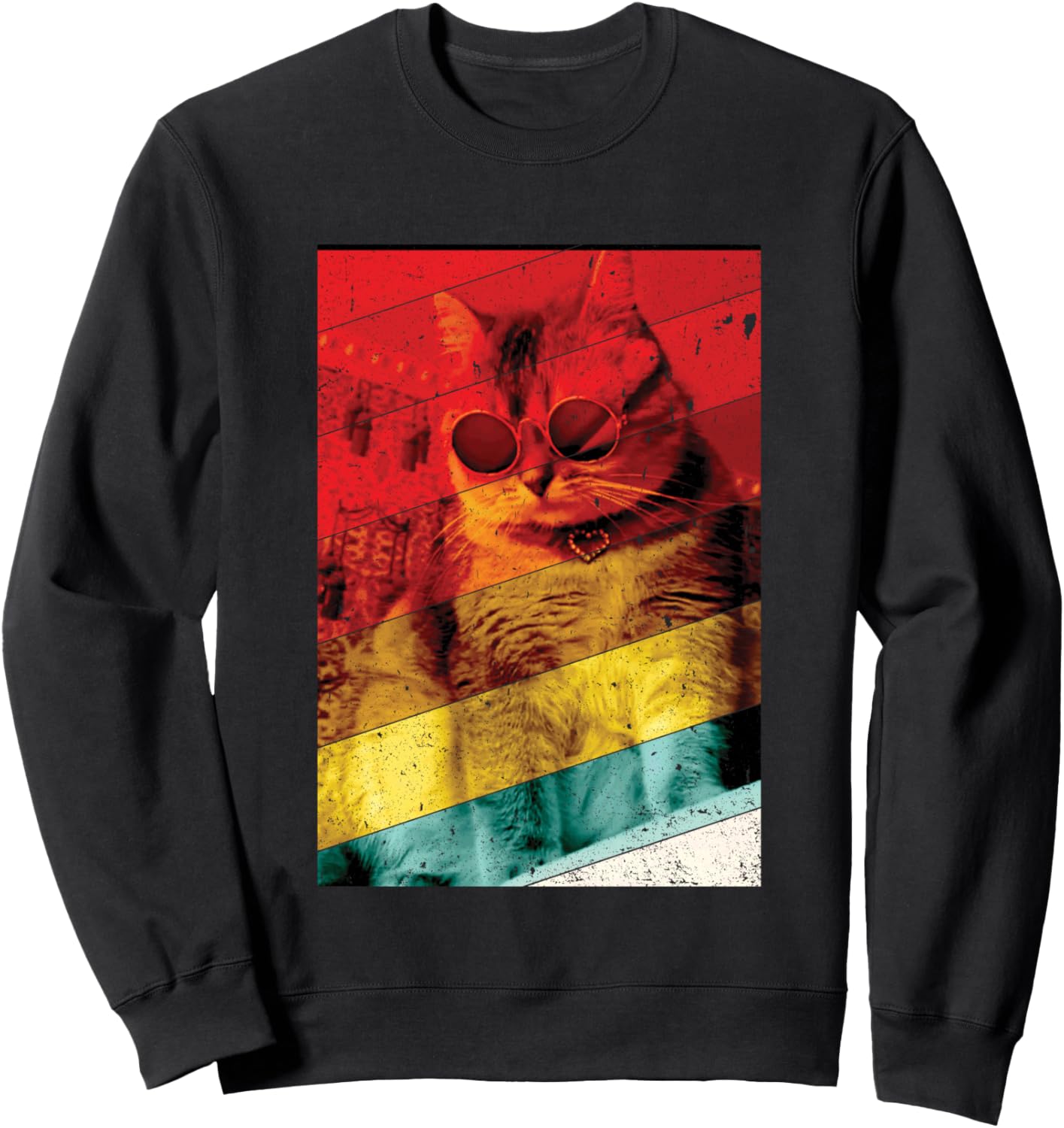 

Ретро-очки с кошачьим принтом, винтажная толстовка с художественным оформлением Retro Cool Cat Vibes Sunglasses Style, черный