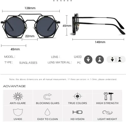 

Круглые солнцезащитные очки в стиле стимпанк 2027 года для женщин и мужчин, с металлической сеткой, женские очки с защитой от УФ-излучения UV400 MTZJH, 7
