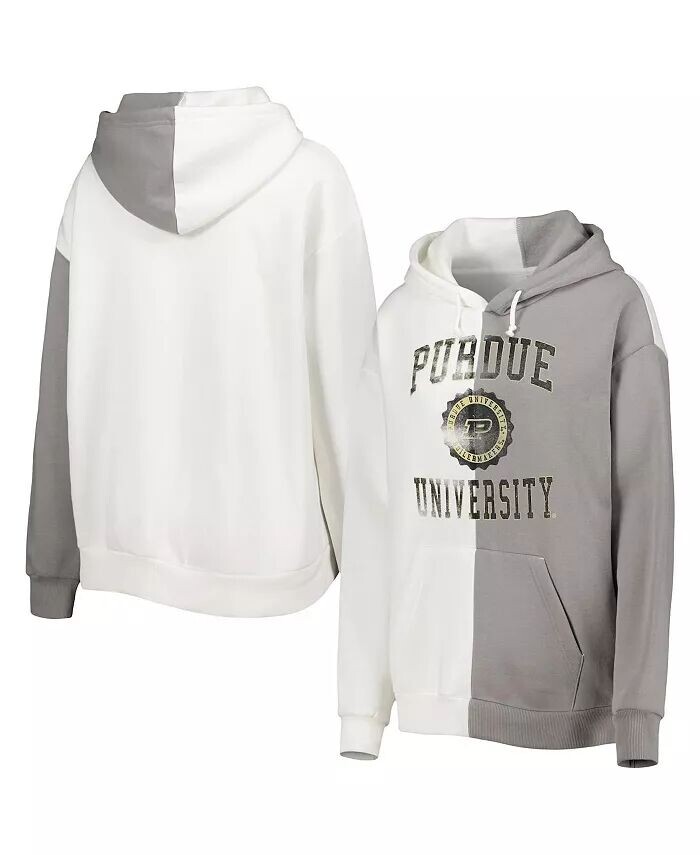 

Женская серо-белая толстовка с капюшоном Purdue Boilermakers с разрезом Gameday Couture