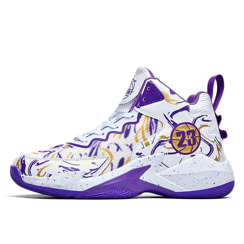 

Баскетбольные кроссовки для детей и подростков с противоскользящей подошвой, износостойкие, легкие, амортизирующие, средней высоты CAMKIDS, белый/фиолетовый