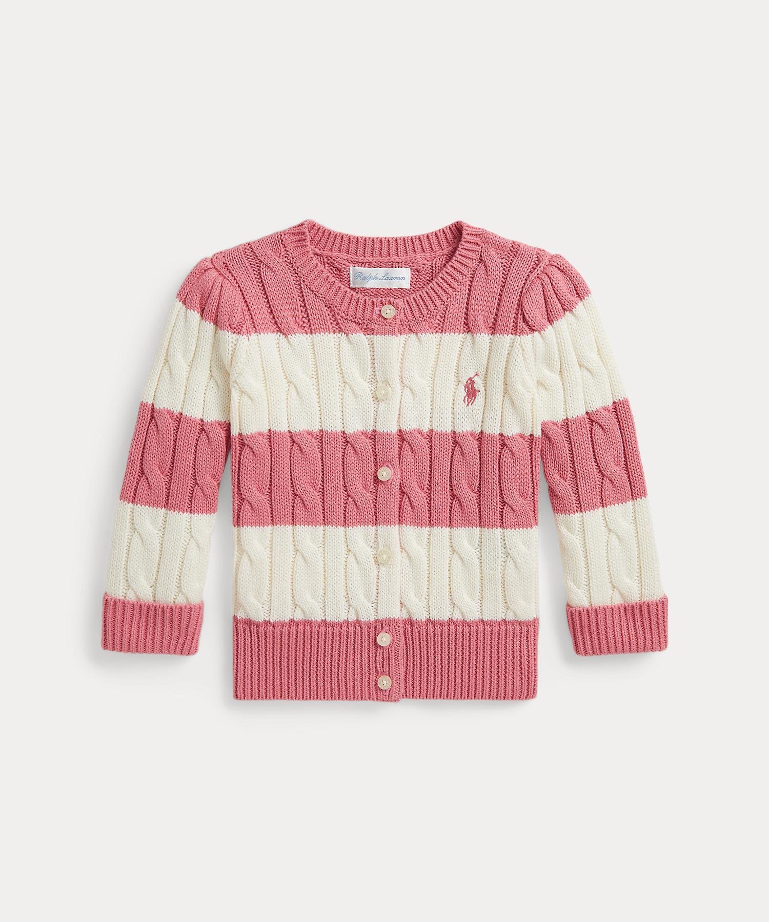 Детский хлопковый кардиган в полоску с косами Polo Ralph Lauren, 650 Pink
