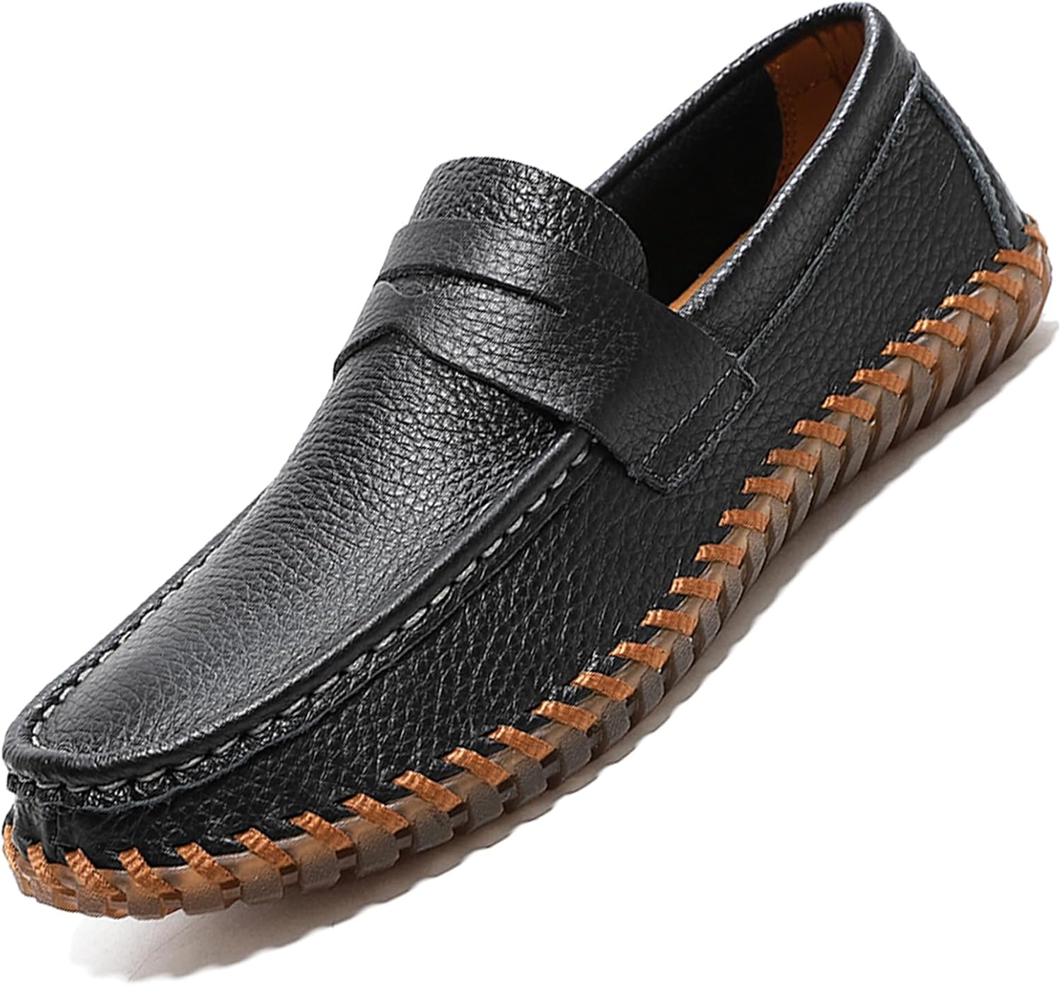 

Мужские натуральные кожаные повседневные пенни-лоферы, slip on подошва, мягкая, легкая вождение мокасины, дышащие, удобные горизонтальные ботинки для ходьбы Qijozxn, черный