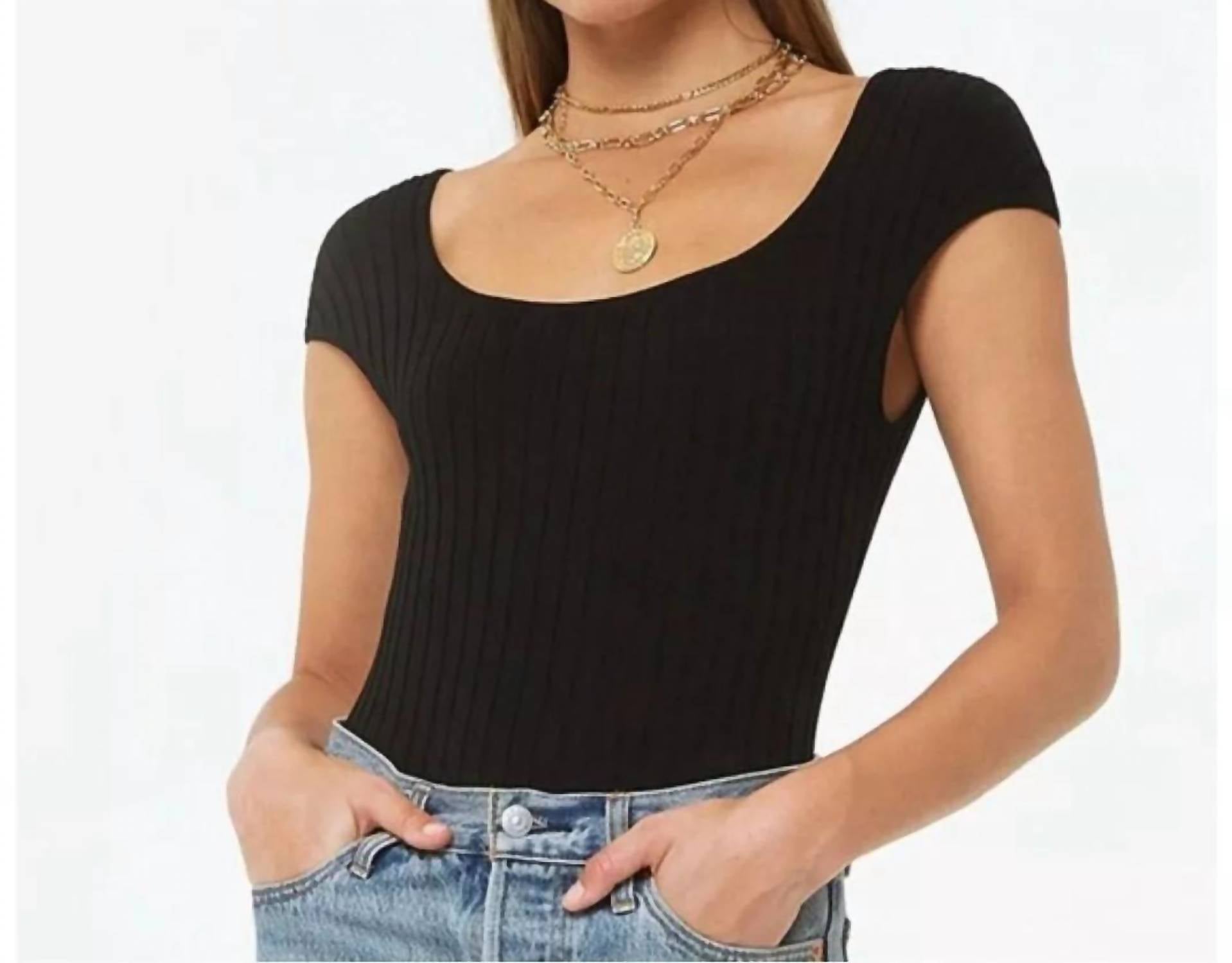 

Боди Livy Ribbed с короткими рукавами черного цвета 4SI3NNA