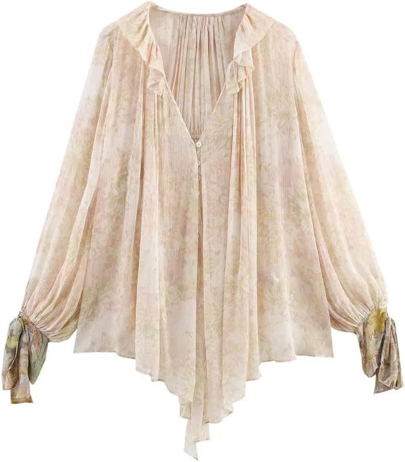 

Женская блузка с длинным рукавом, V-образным вырезом и плиссировкой