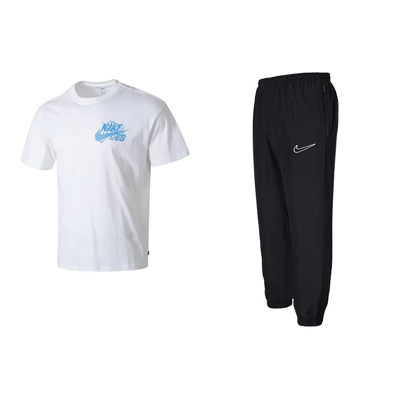 

Повседневный спортивный мужской комплект: белый топ и черные брюки Nike, белый