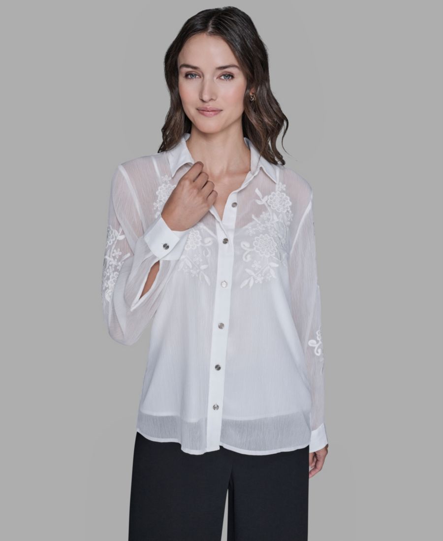 

Женская блузка с длинными рукавами и вышитыми цветами KARL LAGERFELD PARIS, Soft White