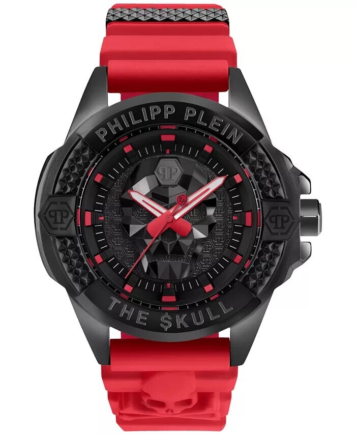 

Мужские часы The Skull с красным силиконовым ремешком, 44 мм Philipp Plein