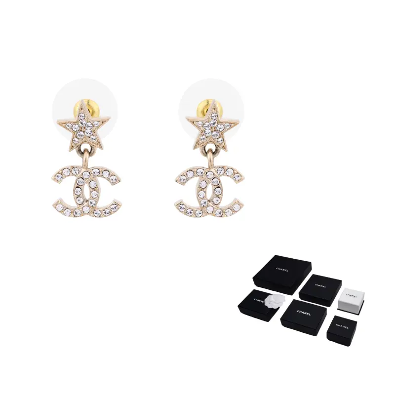 

CHANEL Металлические кристаллические полудрагоценные каменные серьги Women's Gold