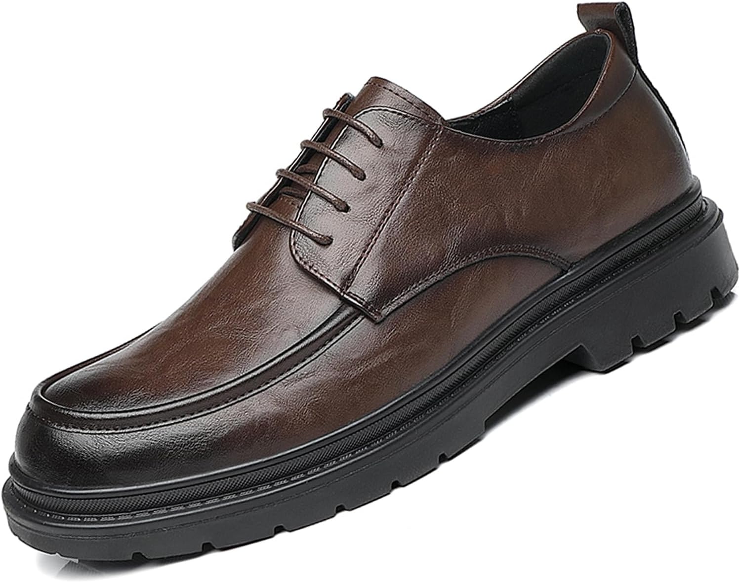 

Мужские кожаные оксфорды на платформе с перфорацией, дышащие, на шнуровке, деловые, повседневные туфли для офиса, комфортные для хождения Ptnoka, коричневый