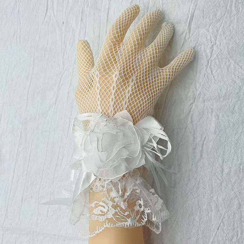 

Нарядные кружевные перчатки с цветочным бантом на запястье Fashnzfab, белый
