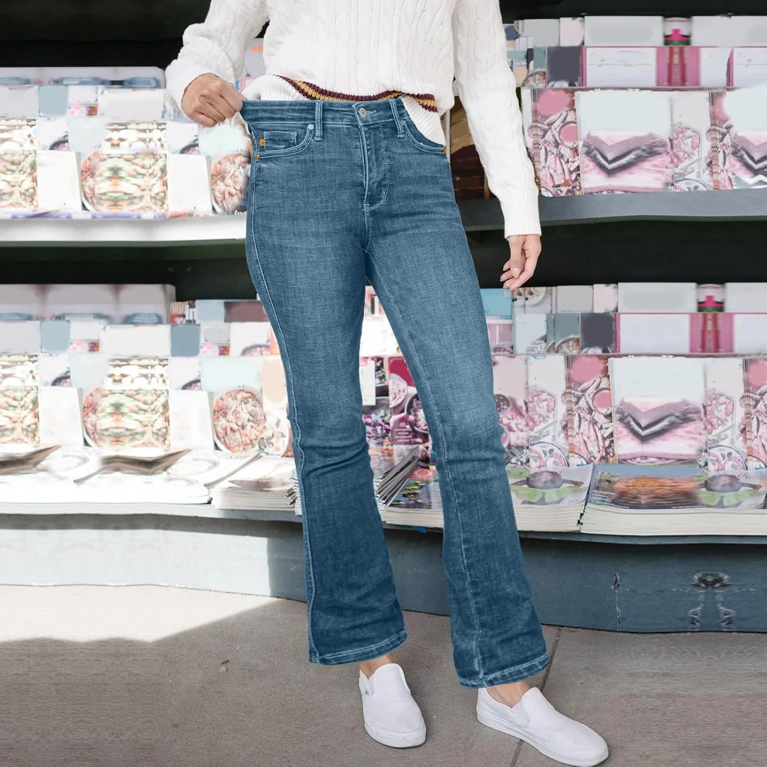 Джинсы Flare для женщин High Waisted Stretchy Bell Bottom — фото 4
