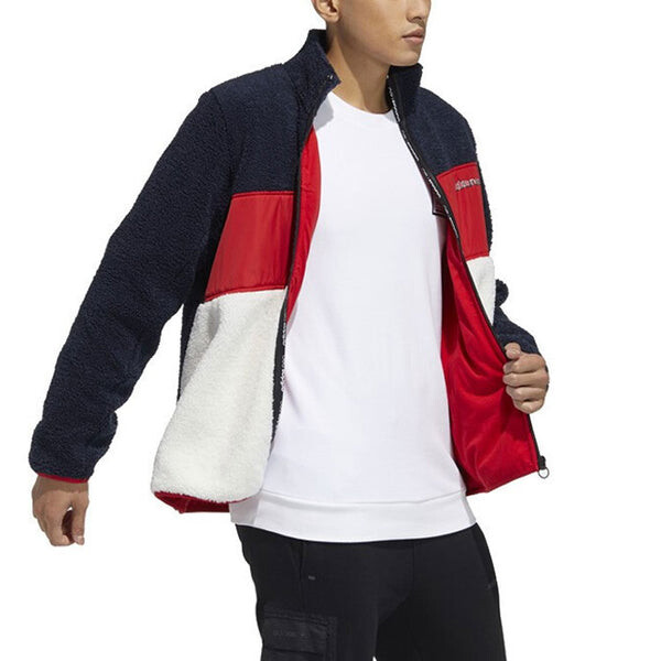 Куртка neo brlv jkt stand-up collar contrast fleece jacket for men red/blue/white Adidas, белый — фото 4