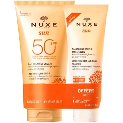 

Nuxe Melting Sun Lotion SPF50 150 мл с бесплатным шампунем для волос и тела после загара 100 мл