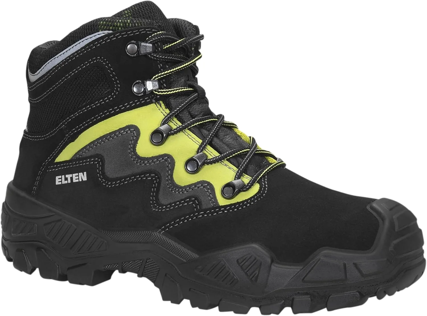 Защитные ботинки ELTEN Mick Black-Green Mid ESD S3S для мужчин и женщин, кожа/текстиль, сталь, защитные носки, легкие, классическая модель, черный