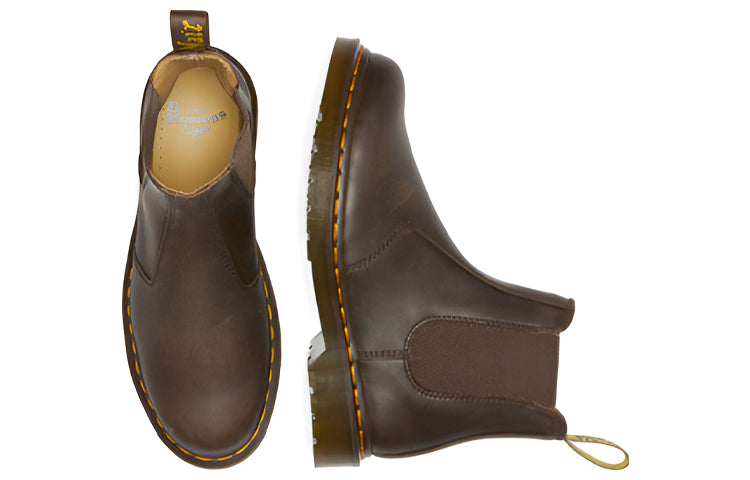 Мужские ботинки челси Dr. Martens 2976 Crazy Horse кожаные с желтой строчкой, коричневый — фото 4