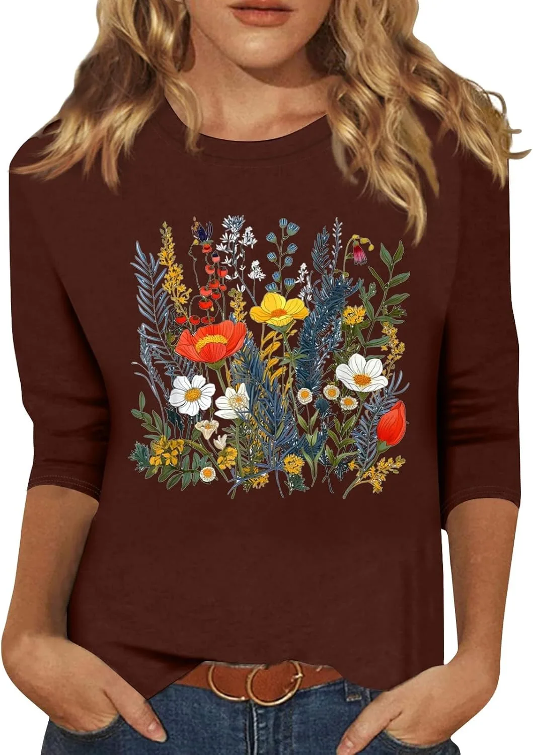 

Летний топ для женщин с 2D принтом и 3/4 рукавом FQZWONG