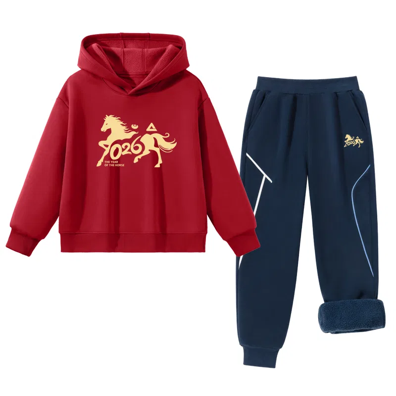Спортивный костюм детский с капюшоном PEAK Red/PK Horse Year-Navy Blue/PK Horse Year K