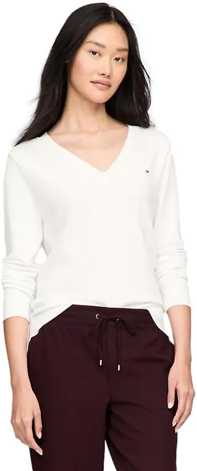 

Женский легкий свитер Tommy Hilfiger Classic Fit с V-образным вырезом, The Milky Way.