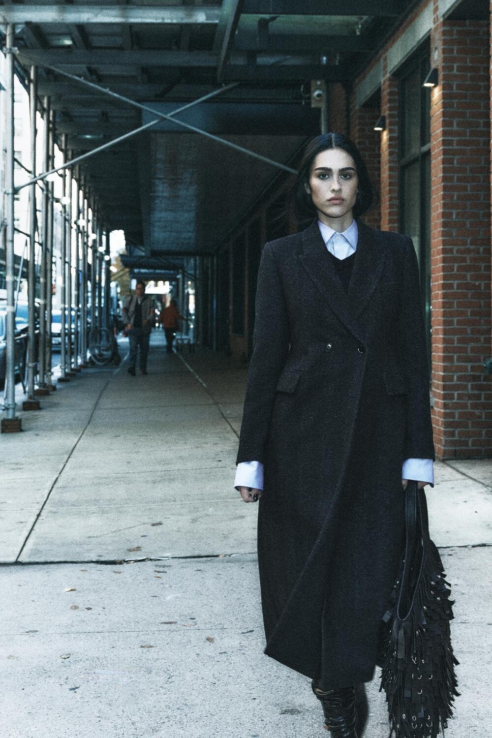 

Длинное пальто в елочку ZARA, темно-синий