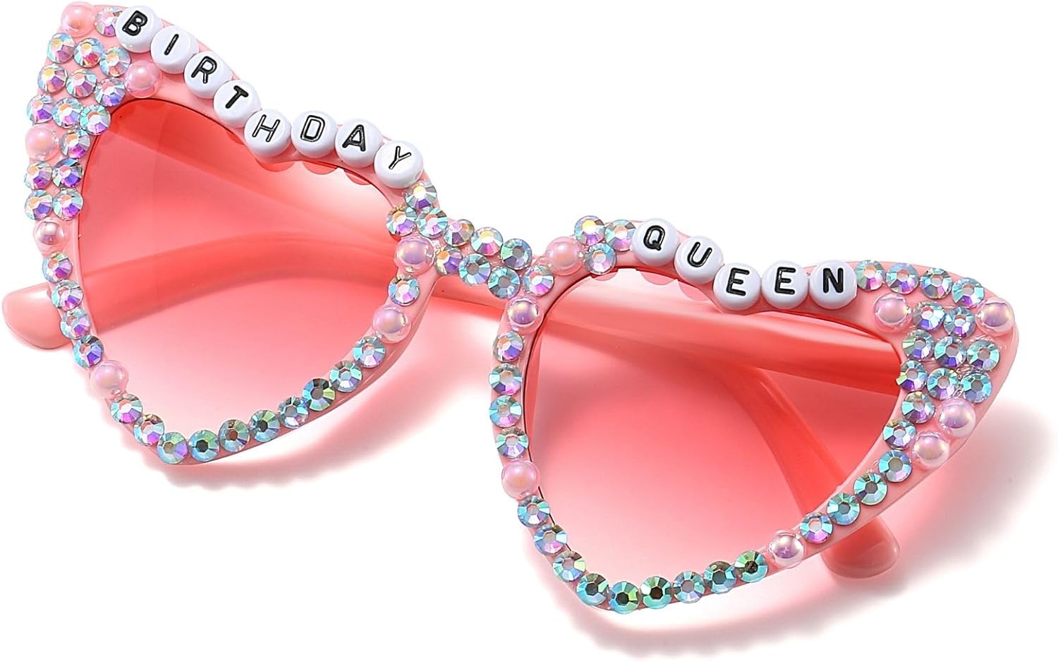 

Солнцезащитные очки Hanj в форме сердца для дня рождения, очки «Королева дня рождения» со стразами, солнцезащитные очки в форме сердца в качестве сувенира для вечеринки по случаю дня рождения, Rhinestone Gradient Pink