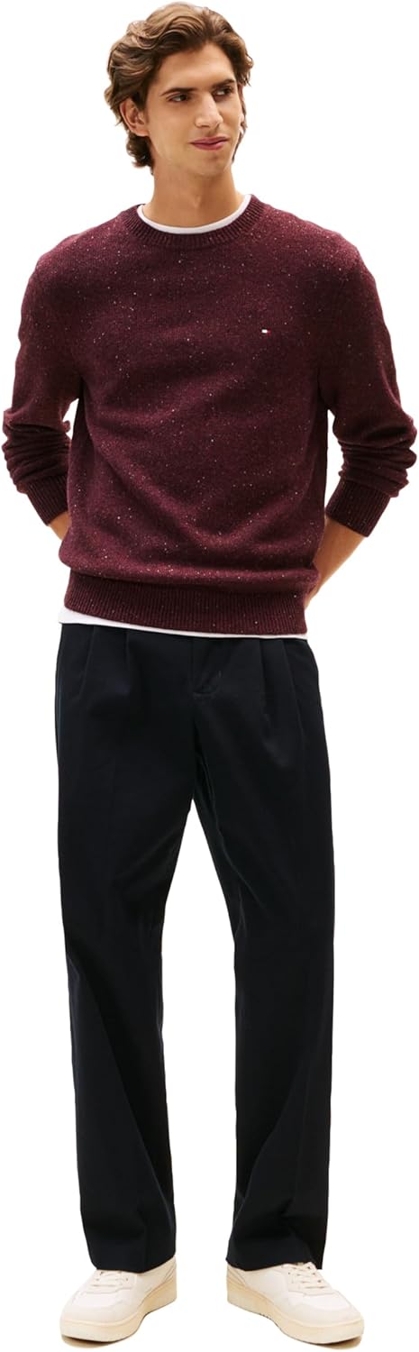 Мужской свитер Tommy Hilfiger из овечьей шерсти Donegal с круглым вырезом, Deep Burgundy Heather — фото 3