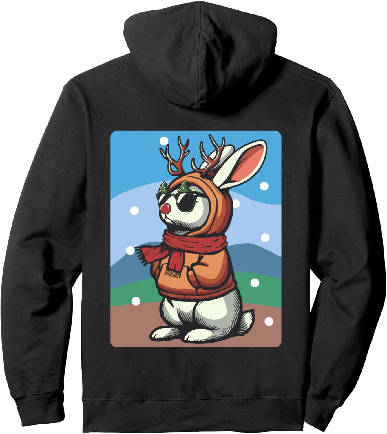 

Худи с изображением оленя, кролика и рождественского зайчика Christmas Hare Bunnies Xmas Rabbit Reindeer, черный