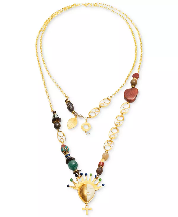 

Ожерелье из 18-каратного золота с двумя рядами драгоценных камней в форме чезерах, 32 дюйма Nectar Nectar New York, gld