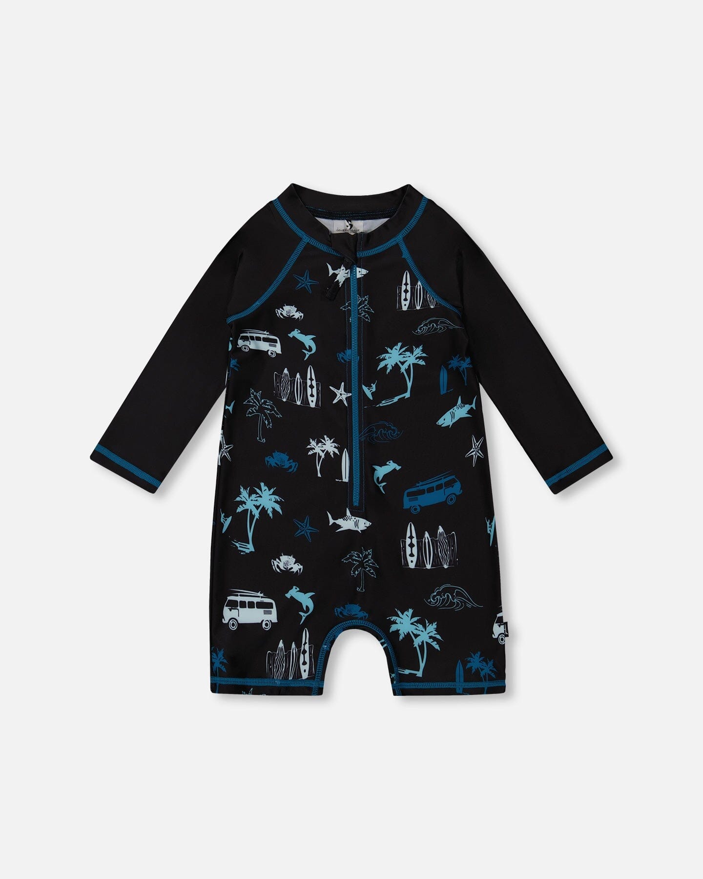 

Принтованный лонгслив-рашгард Light Blue Beach на черном фоне Deux par Deux