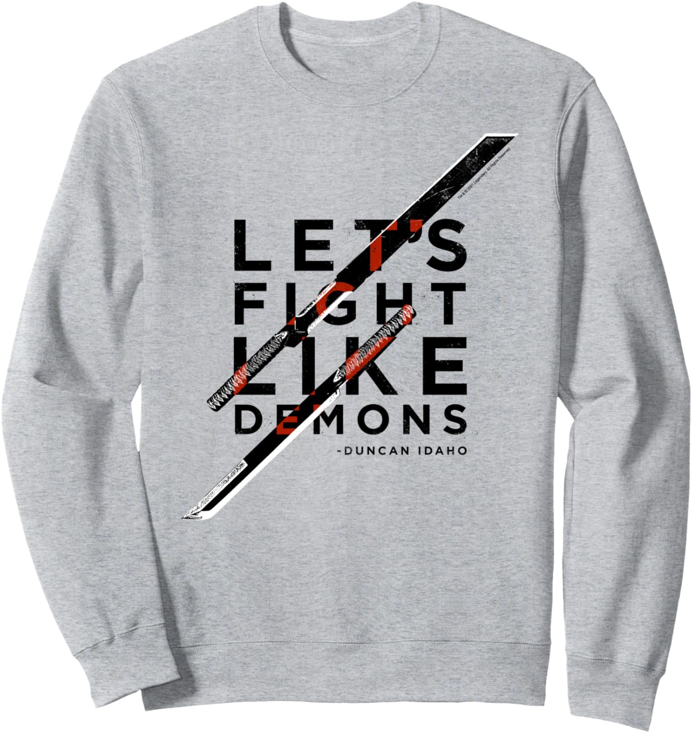 

«Давайте сражаться как демоны» - Дункан Айдахо - «Дюна» (2021) - Белая толстовка, серый (серый меланж), размер S Dunes, Белый, «Давайте сражаться как демоны» - Дункан Айдахо - «Дюна» (2021) - Белая толстовка, серый (серый меланж), размер S Dunes