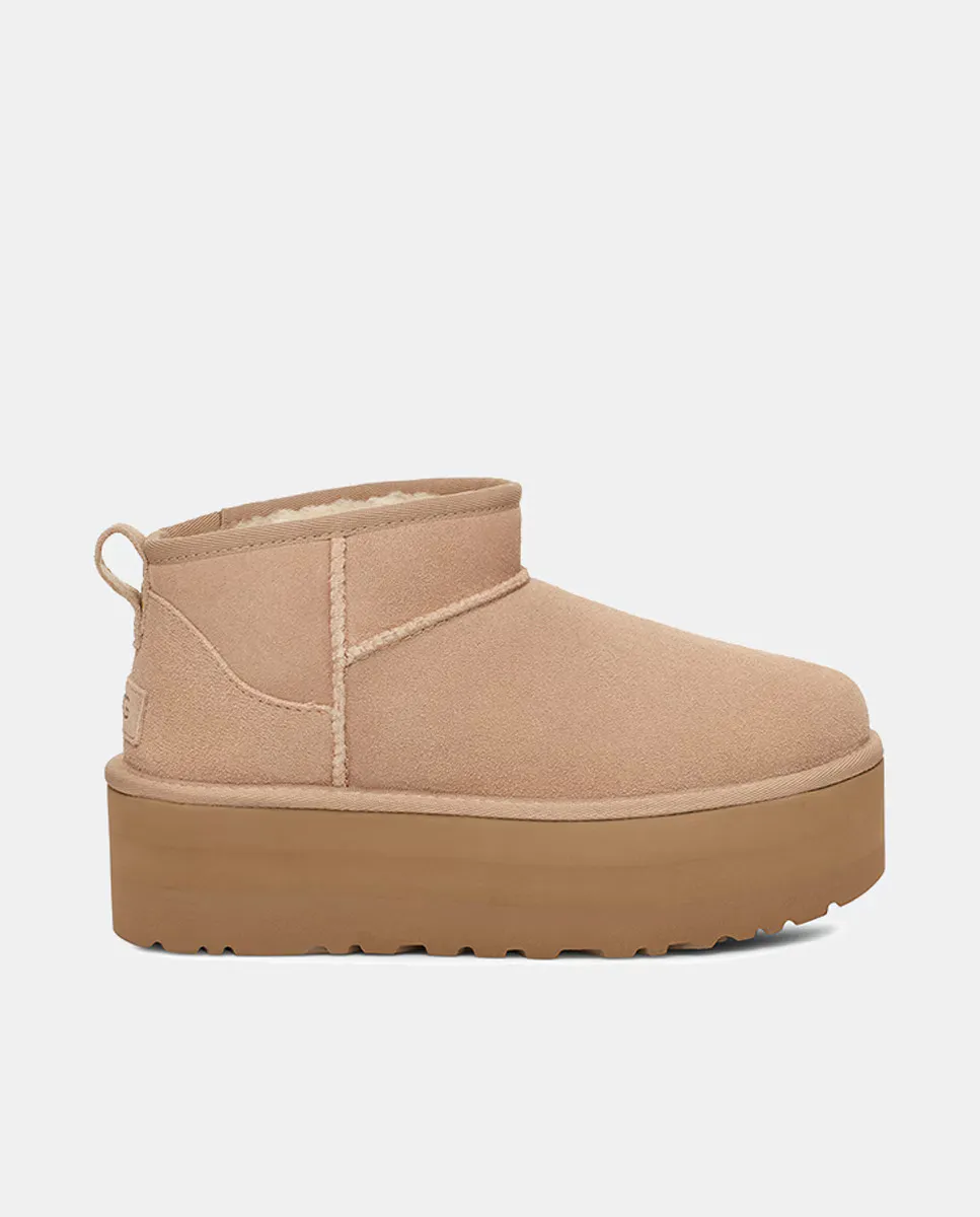 Женские кожаные ботильоны Classic Ultra Mini на платформе UGG, бежевый