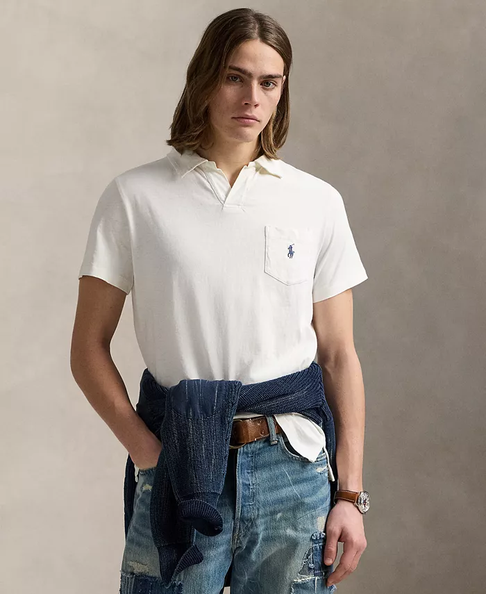 

Мужская классическая хлопково-льняная поло-рубашка из джерси Polo Ralph Lauren, слоновая кость/кремовый