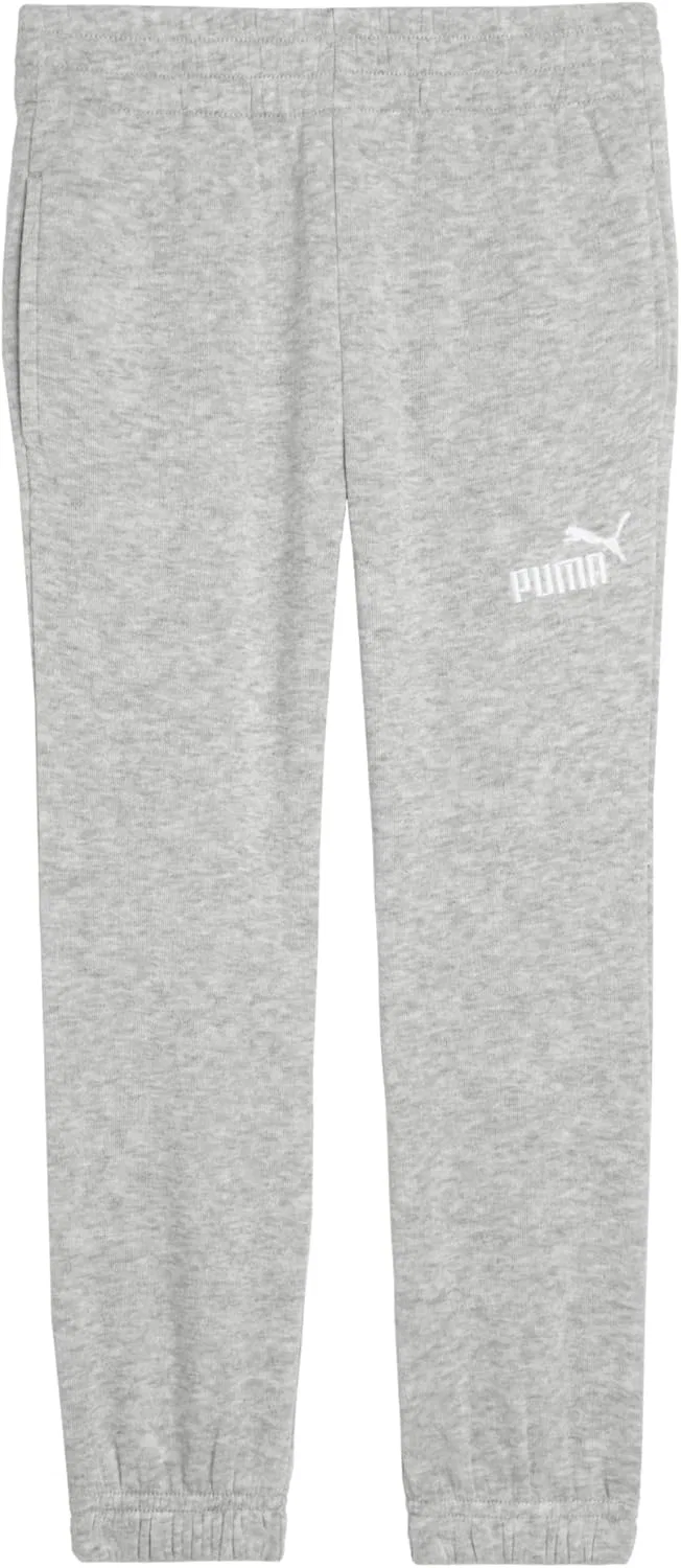 Детские спортивные брюки Puma Essential Basics из флиса с логотипом, эластичным поясом и боковыми карманами, светло-серый меланж