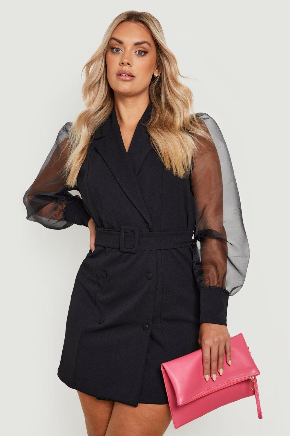 

Платье-блейзер с рукавами из органзы Plus boohoo, черный