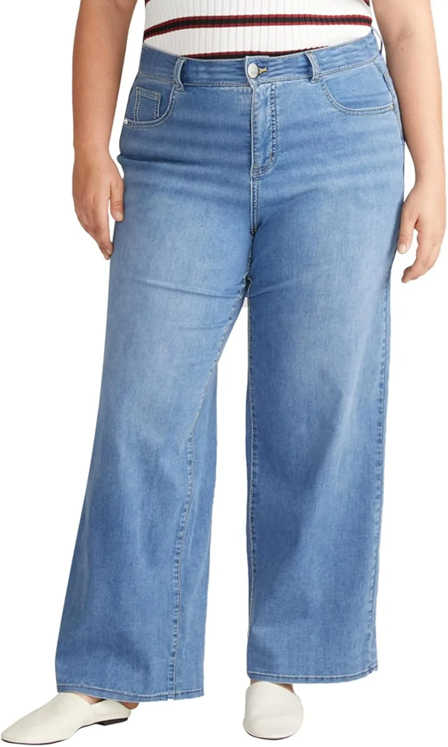 

Джинсы Plus Size Wide Leg для женщин High Waist, эластичные, темно-синие TAOYIZHUAI