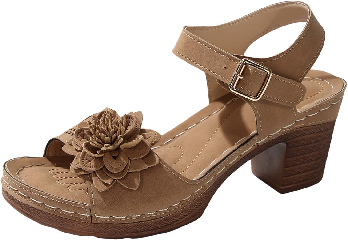 

Женские массивные сандалии с элегантной низкой танкеткой, удобная платформа, летние повседневные туфли с поддержкой свода стопы, сандалии на ремешке вокруг щиколотки, с вырезами, открытый носок, дышащая обувь Generic, коричневый