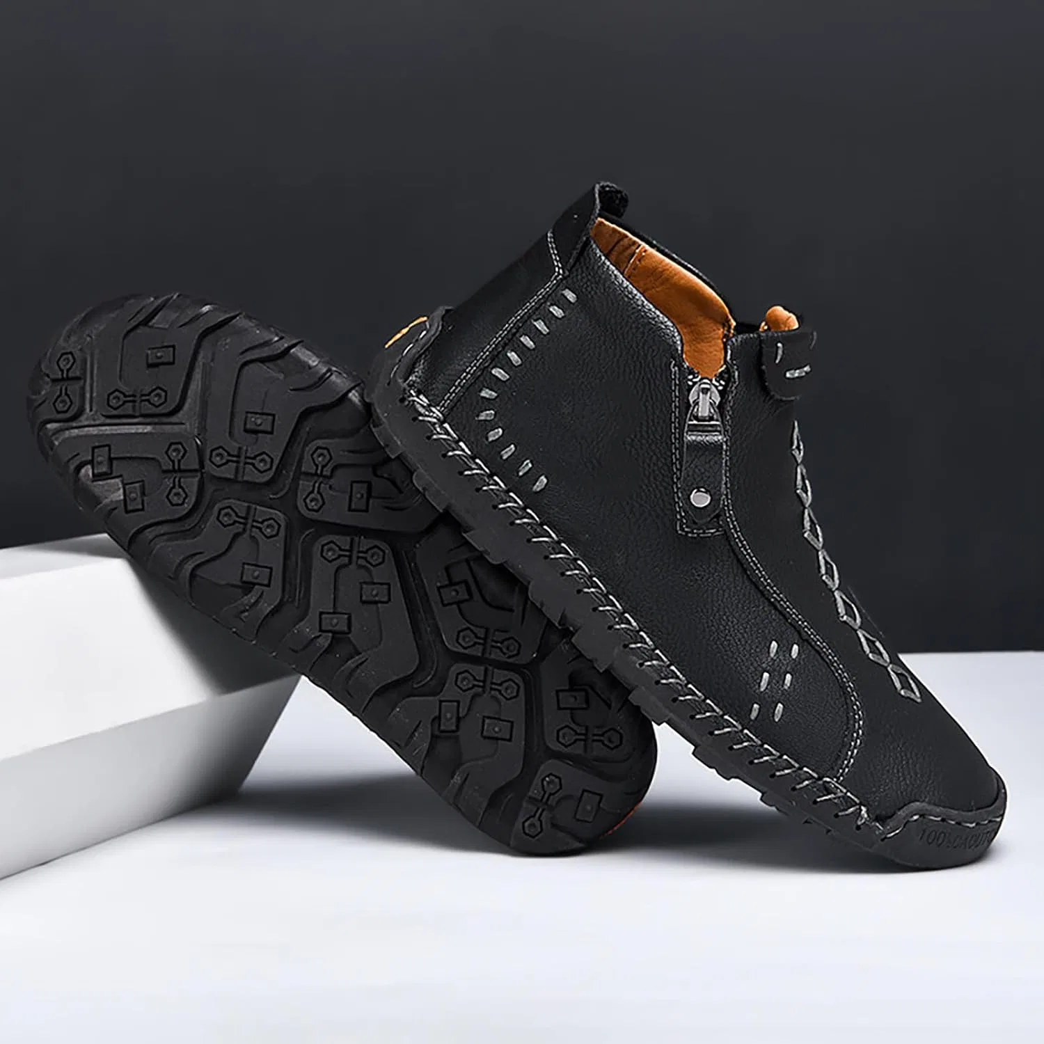 Herren Leder Freizeitschuhe, Лоферы Оксфордские слипоны Schuhe Stiefeletten Handnähte Seitlicher Reißverschluss, Прогулочные кроссовки Wanderschuhe Renaissance Mokassins Mittelalterliche Stiefel Generic, Schwarz — фото 3