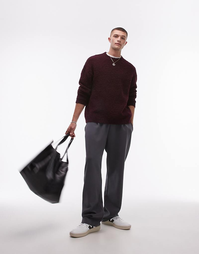 

Бордовый свитер свободного кроя из букле Topman