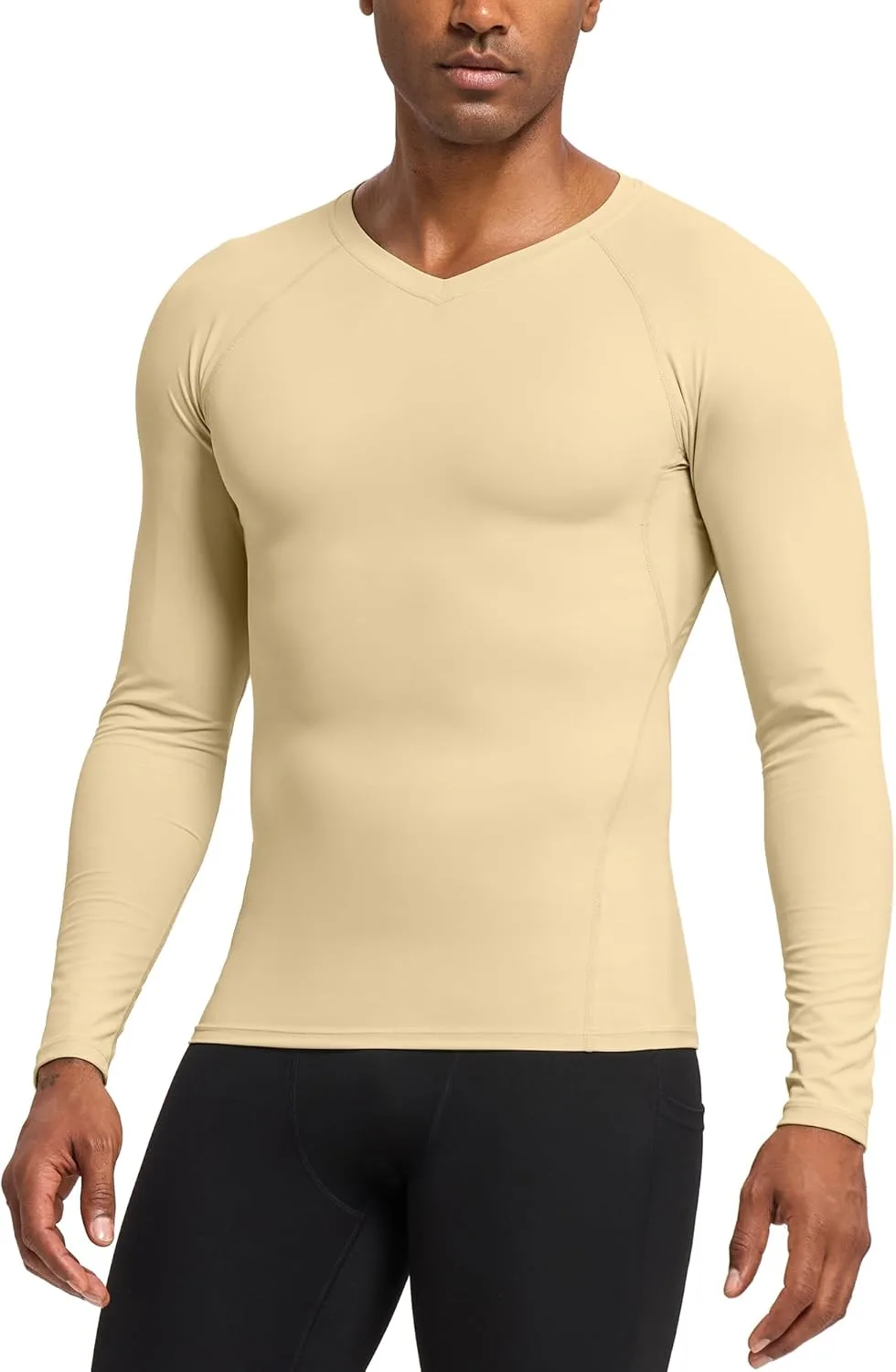 

Мужская компрессионная футболка с длинным рукавом и V-образным вырезом для бега и тренировок EAONLFP