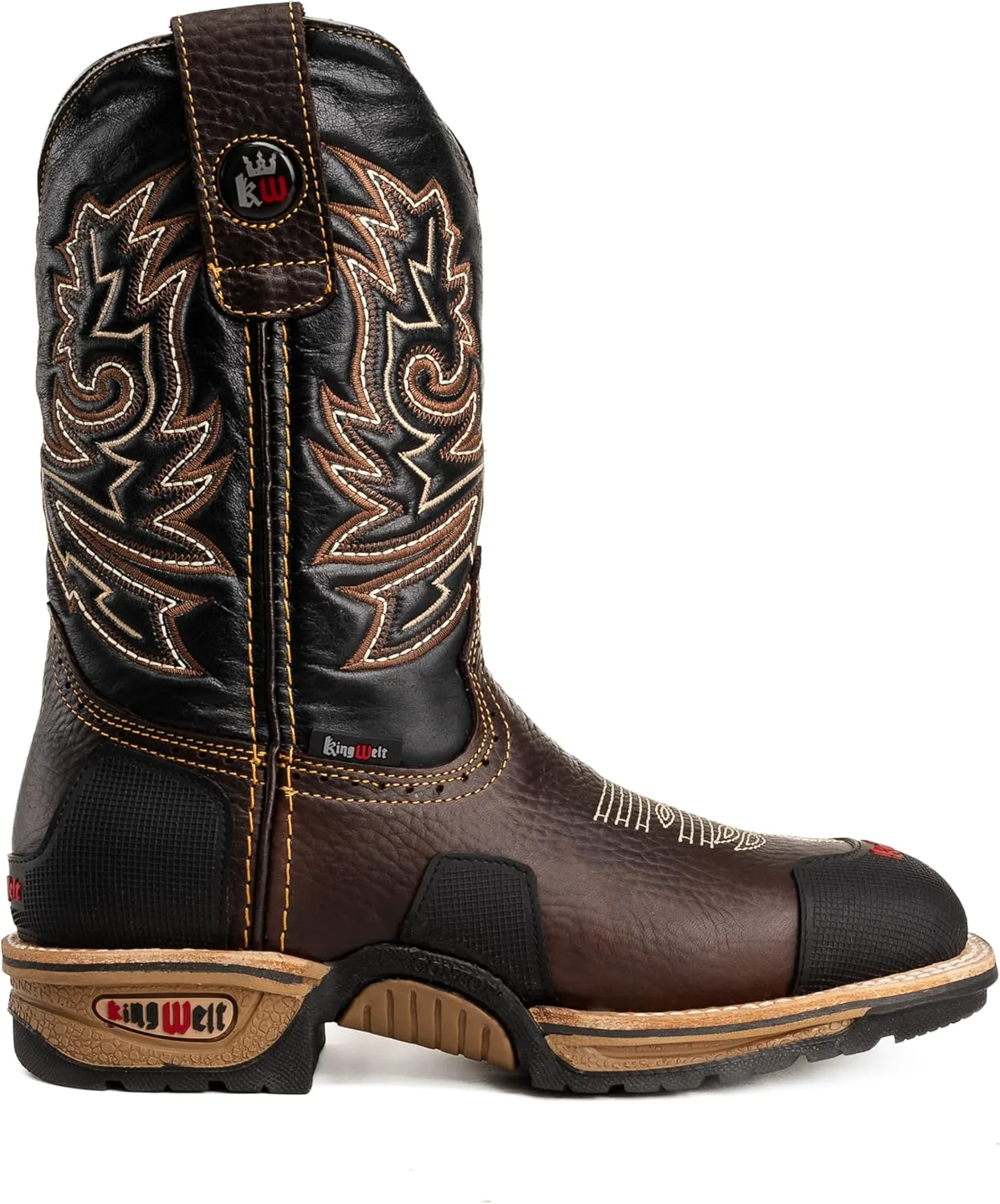 Мужские кожаные вестерн-ботинки King Welt KW4020 Buffalo 10" с усиленным резиновым носком, мягким носком, квадратным носком, противоскользящие, коричневый