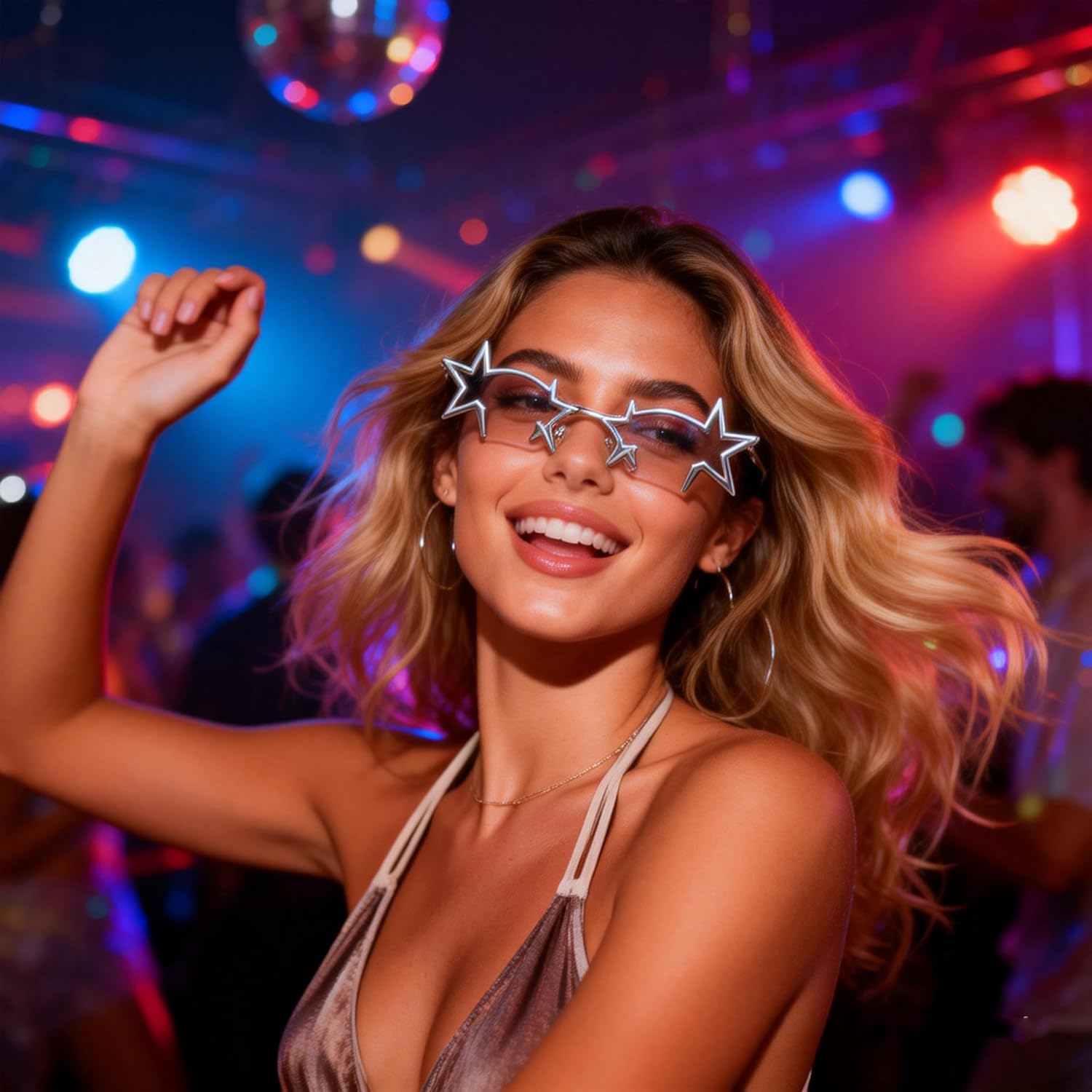 

Винтажные солнцезащитные очки Melrose в форме звезды Y2K для женщин, модные безободковые солнцезащитные очки без линз, защита от УФ-излучения UV400, для вечеринок и фестивалей, Silver