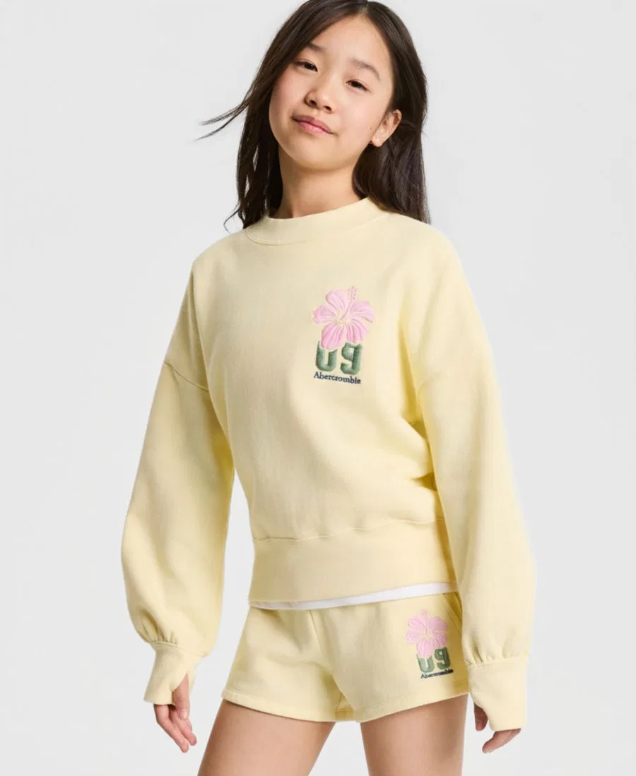 Модная флисовая толстовка с круглым вырезом для девочек 5-16 лет Abercrombie Kids